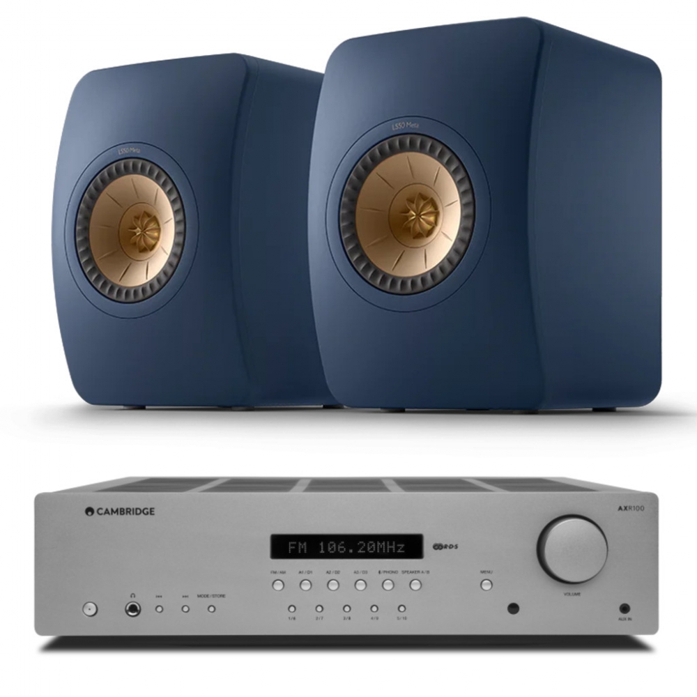 AX R100D sztereó rádióerősítő + KEF LS50 Meta polcsugárzó pár, kék