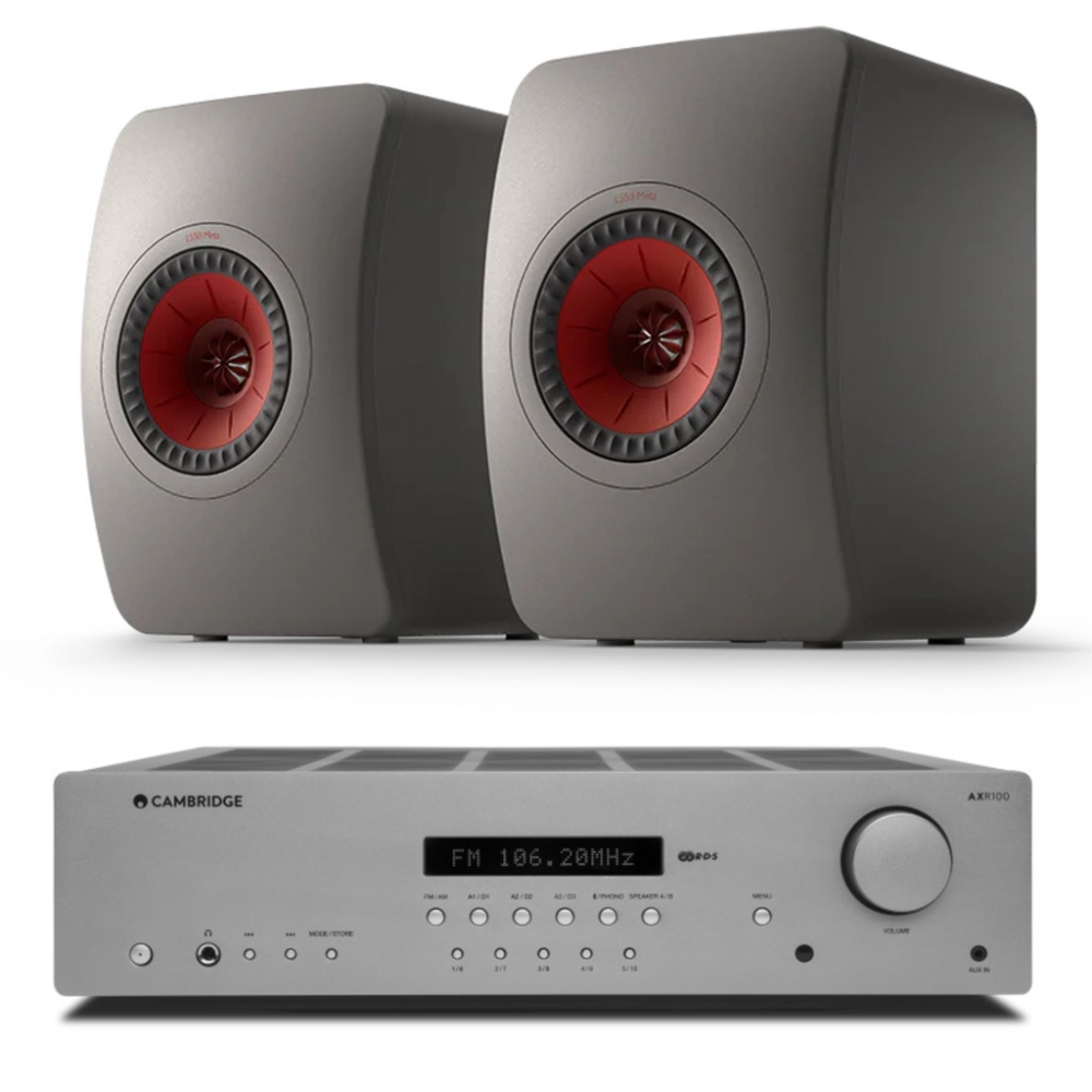 AX R100D sztereó rádióerősítő + KEF LS50 Meta polcsugárzó pár, titán