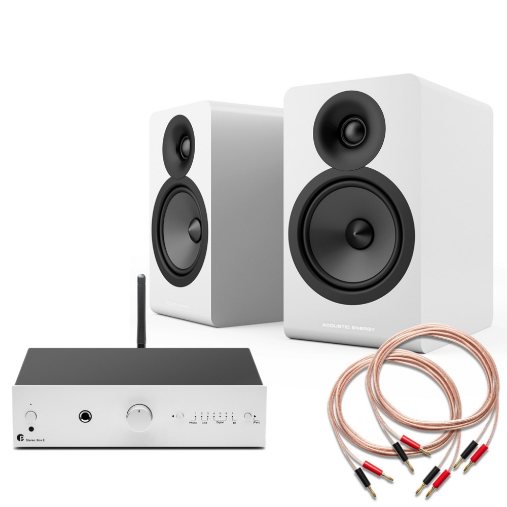 Stereo Box E, Acoustic Energy AE100 mkII - Komplett hifi összeállítás, ezüst-fehér