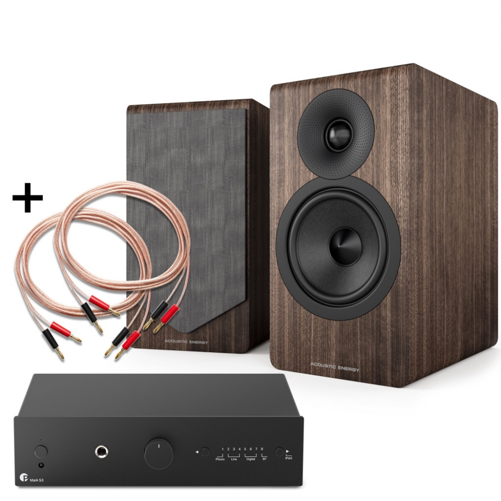 MaiA S3 BT, fekete + Acoustic Energy AE300.2, dió + Pro-Ject Connect it LS E Flex (2x3 m)