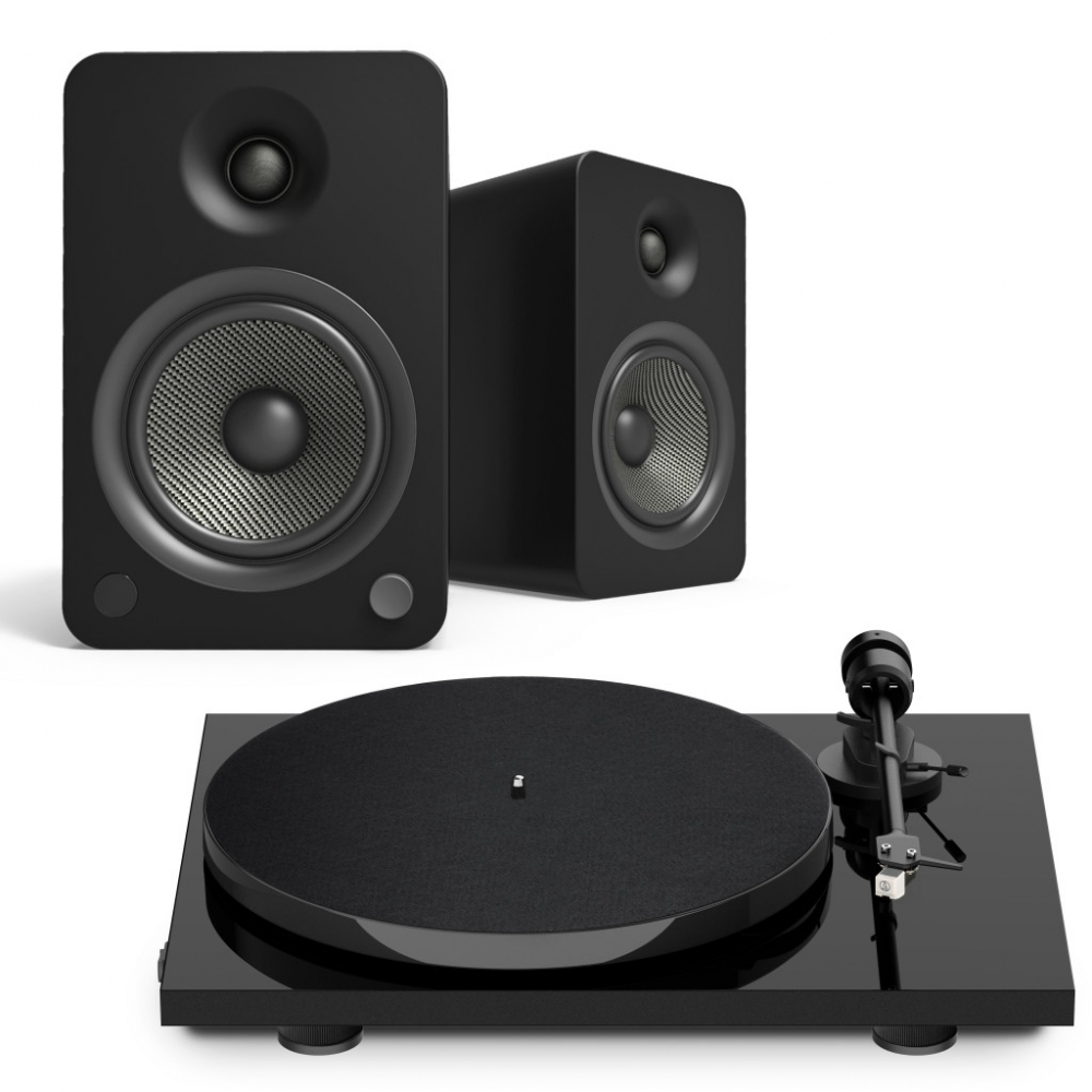 E1 + Kanto YU6 - Mikro hifi Bluetooth, optikai bemenettel és lemezjátszóval, fekete