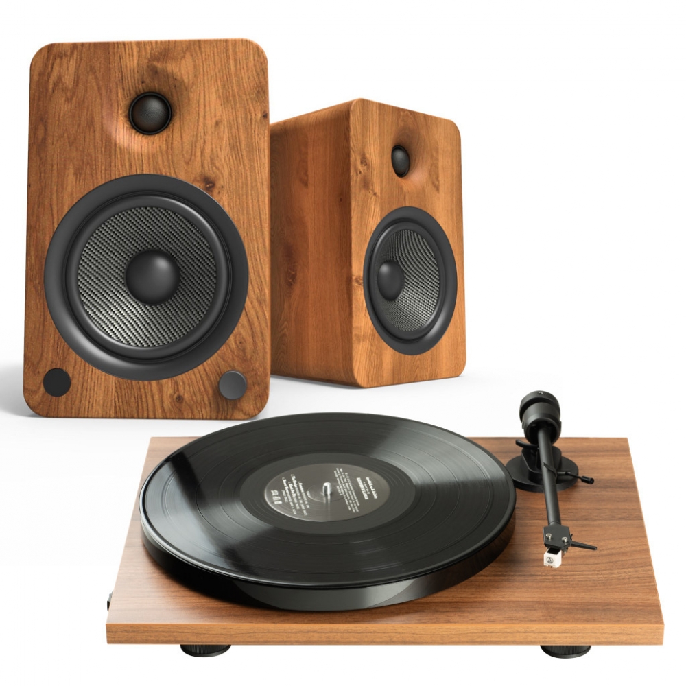 E1 + Kanto YU6 - Mikro hifi Bluetooth, optikai bemenettel és lemezjátszóval, dió