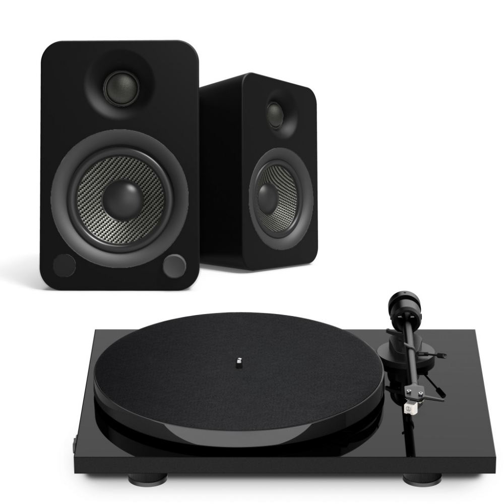 E1 + Kanto YU4 - Mikro hifi Bluetooth, optikai bemenettel és lemezjátszóval, fekete
