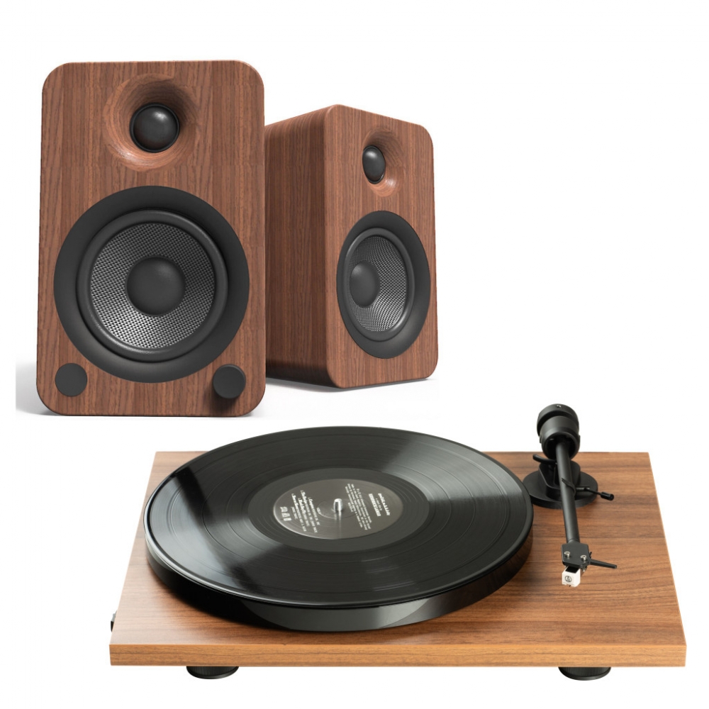 E1 + Kanto YU4 - Mikro hifi Bluetooth, optikai bemenettel és lemezjátszóval, dió